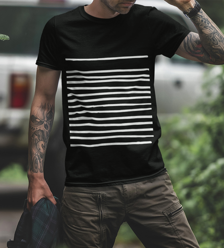 Mens T-Shirt with Lines in Black